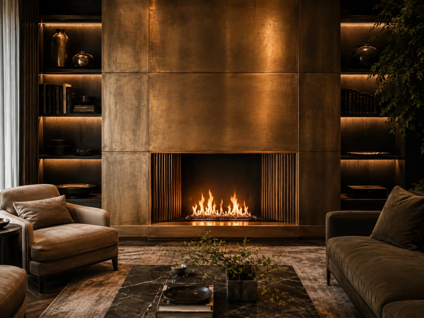 Warm copper and bronze architectural wall cladding