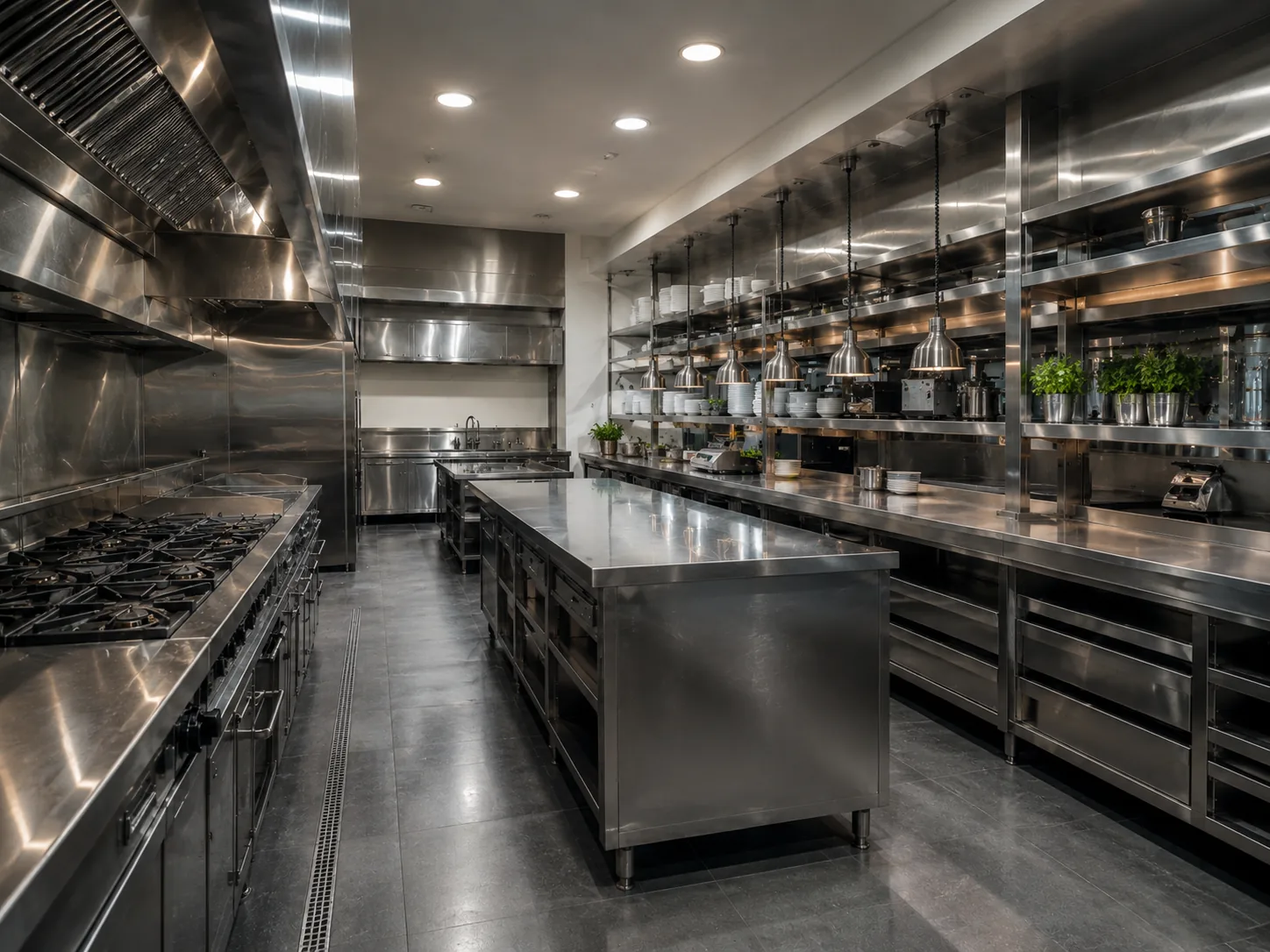 Custom stainless-steel fabrication in a professional restaurant kitchen